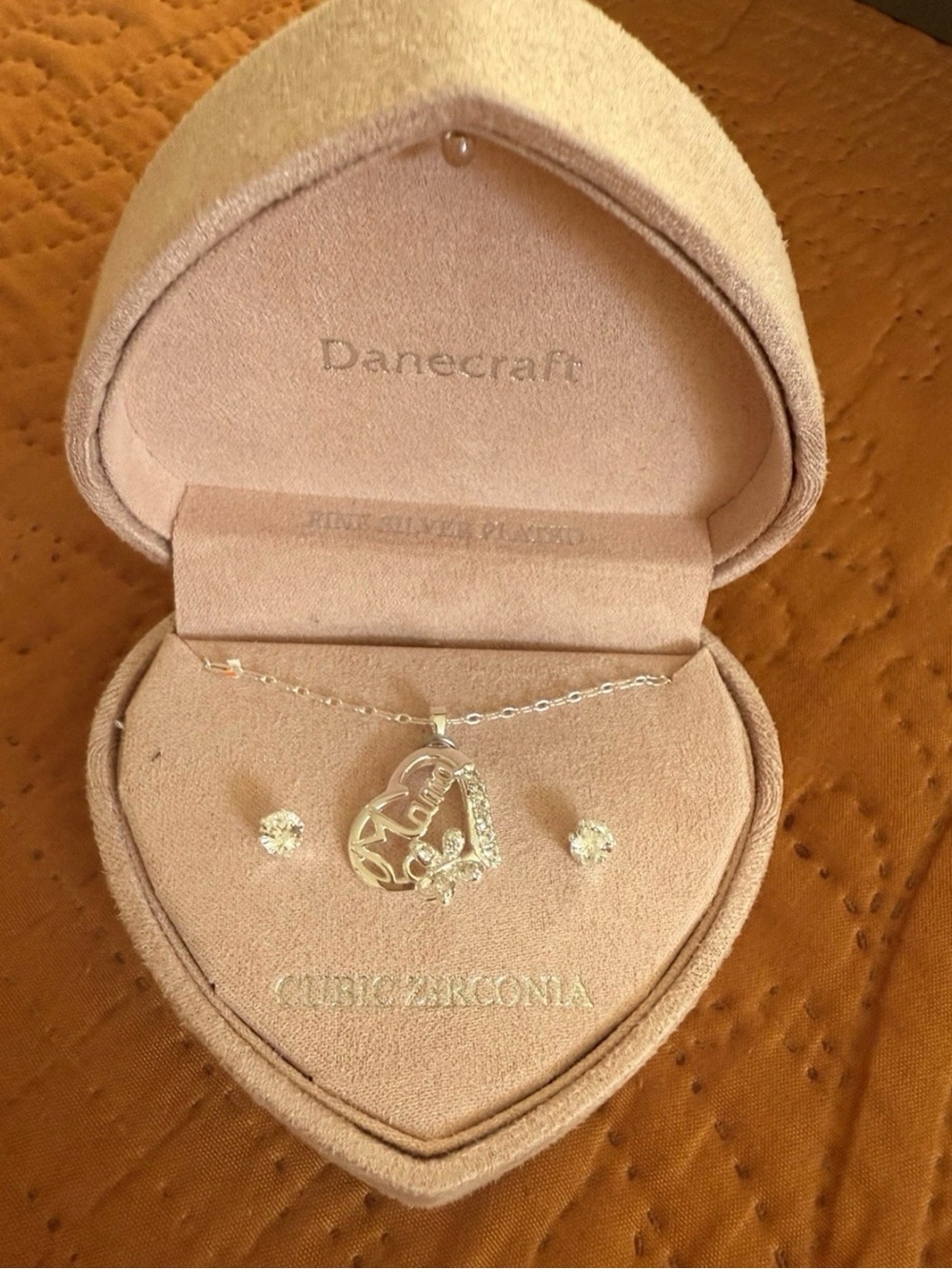 Crystal Mom Heart Pendant Necklace & Stud Earrings Set